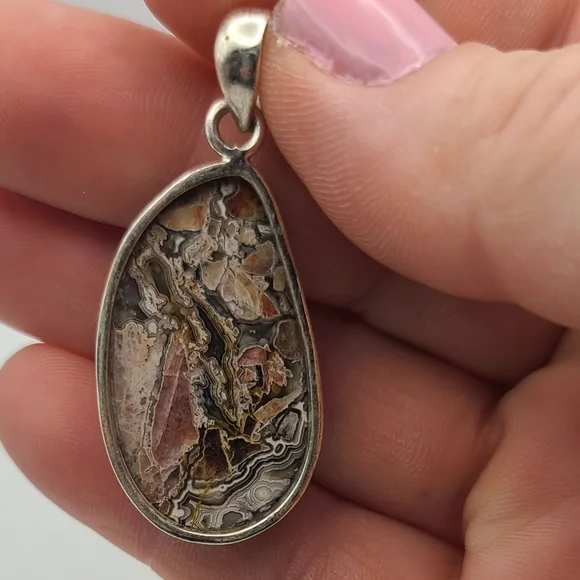 Rhodochrosite pendant in sterling - Picture 4 of 5